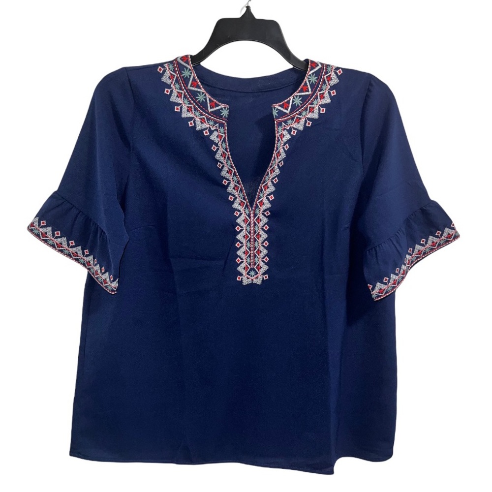 Womens Boho Style V Neck Half Sleeve Tribal Print Blouse Shirt Size Large
